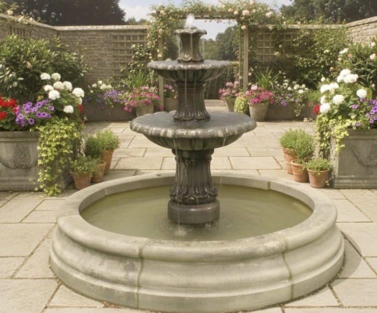 Two tiered Barcelona fountain with a small Romford pool surround