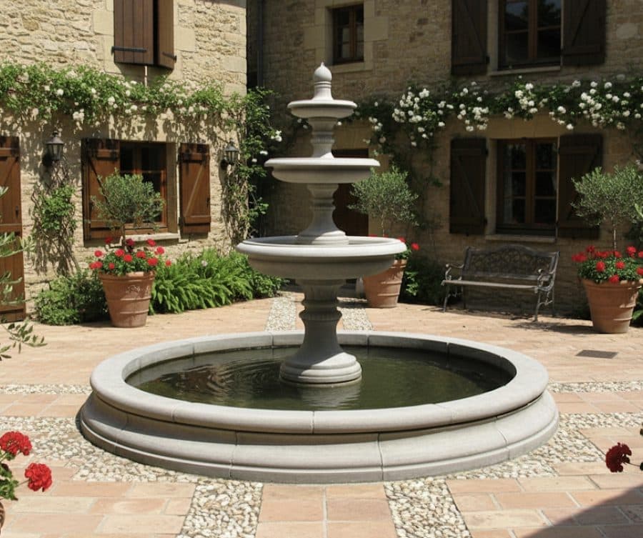 3 Tiered Edwardian Fountain, Large Cambridge Double Pool Surround