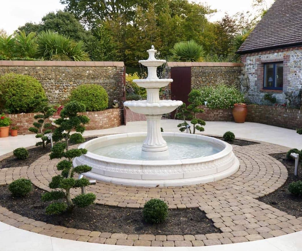 3 Tiered Barcelona Fountain with Large Neapolitan Pool Optional Shells