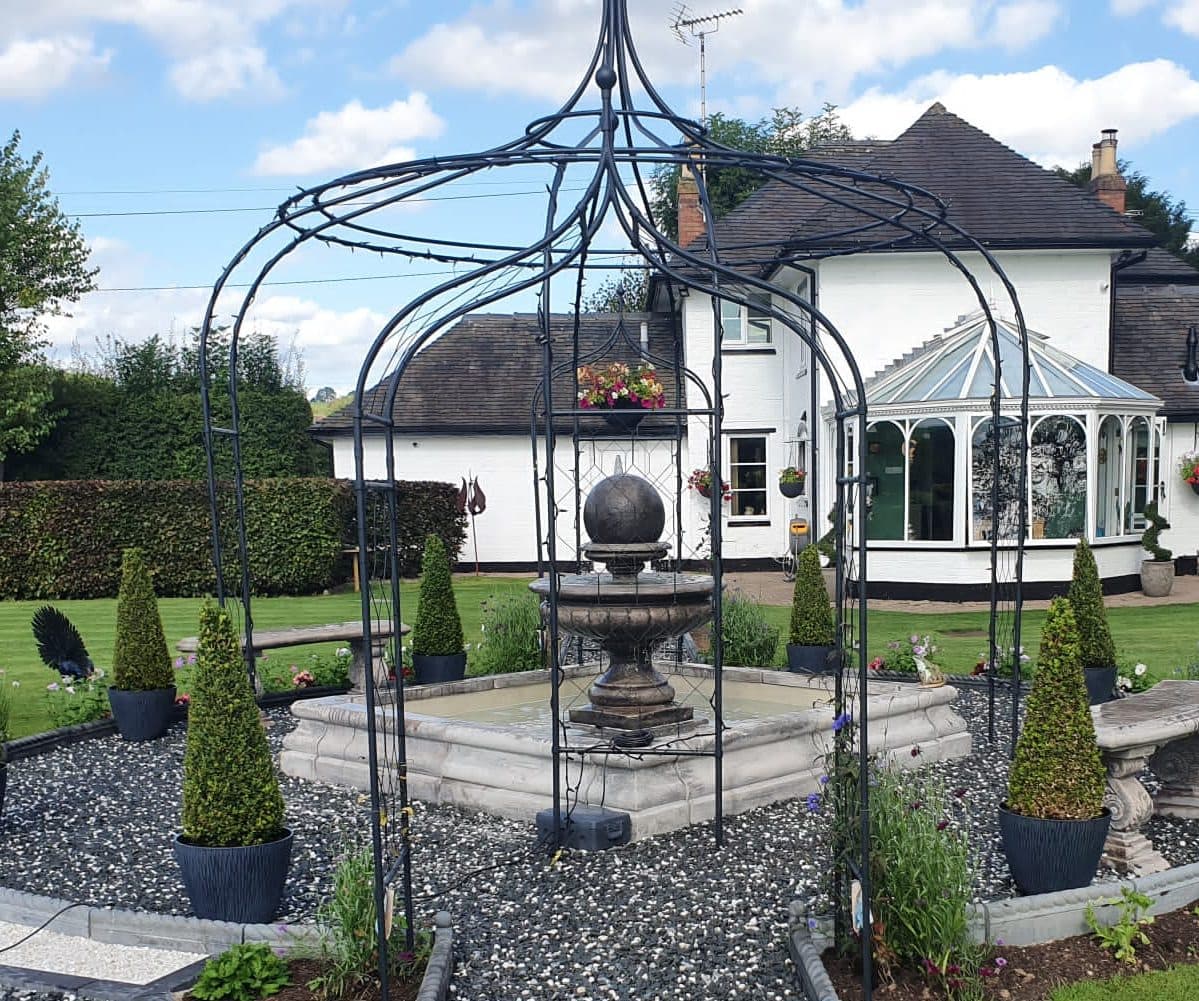 2 Tiered Edwardian or Hampshire Ball Fountain with Square Romford Pool Surround Larger Sizes Available