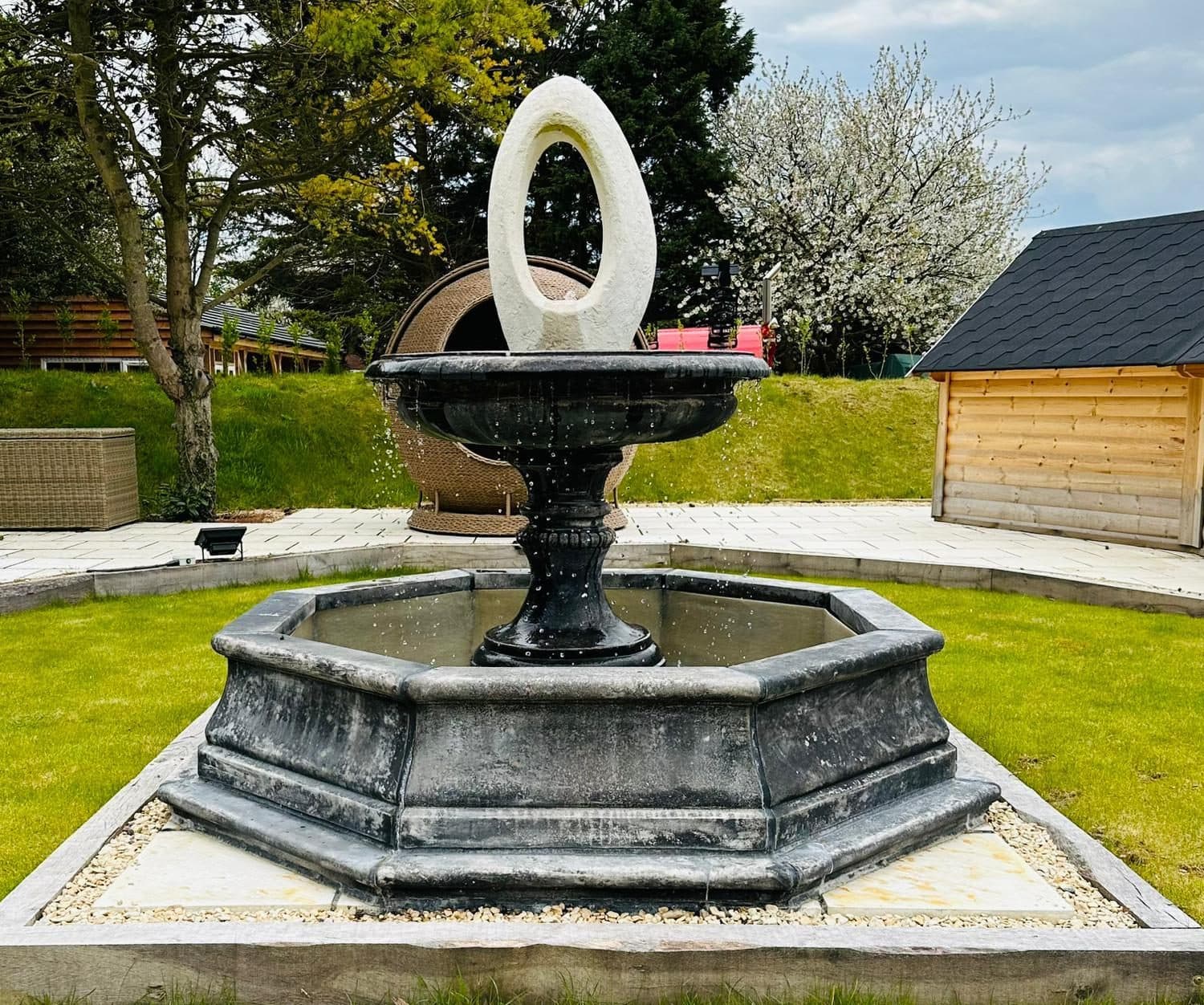 Edwardian Eye or Edwardian Ball Fountain with Small Brecon Pool Surround Larger Pool Available