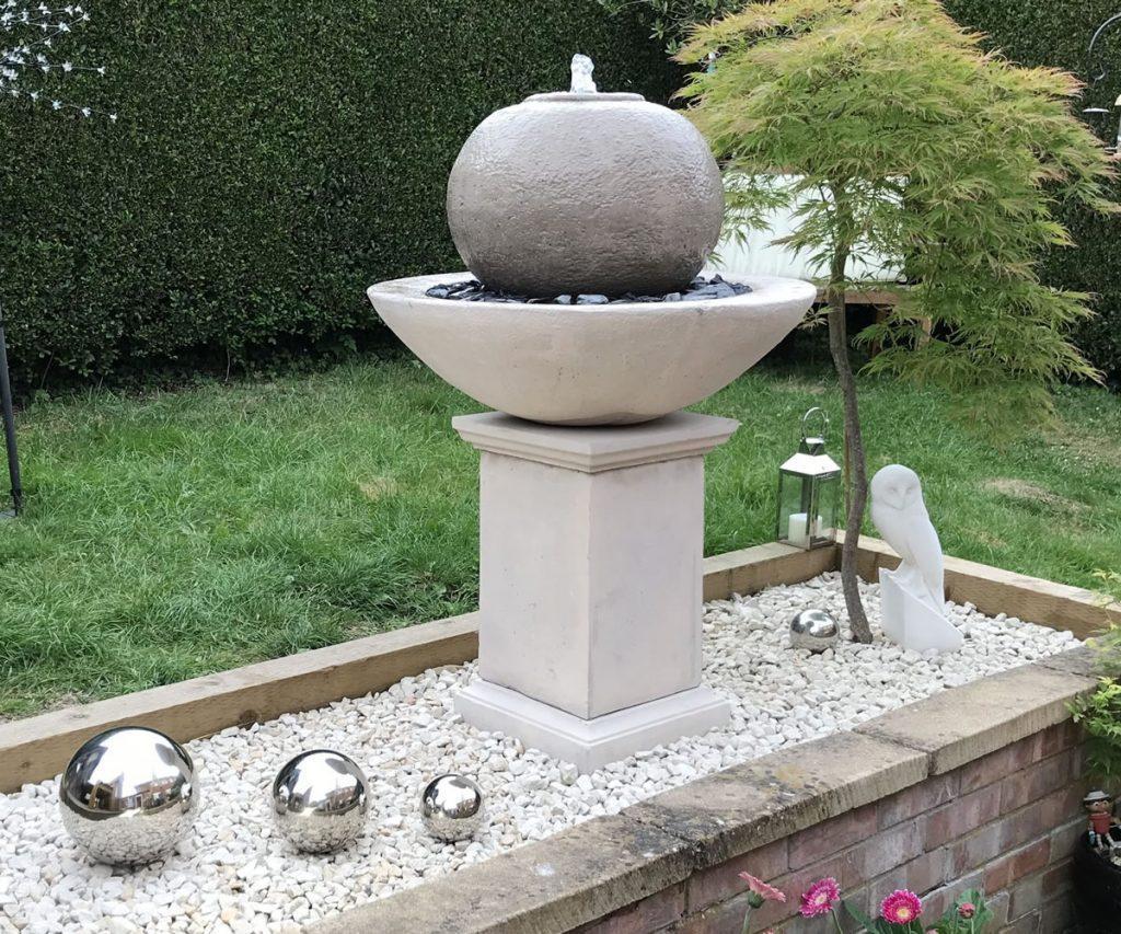 Modern Contemporary Patio Ball Fountain on Classic Plinth Stone