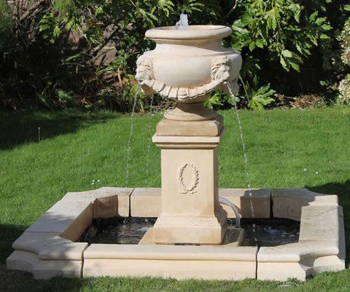 lions urn fountain 6 foot pool ornate corners