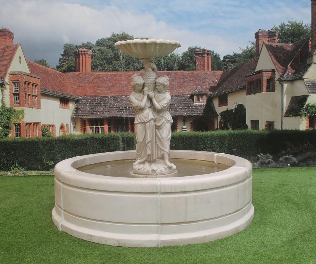 Maiden Statue Water Feature Fountain with Modern Tate Pool Surround