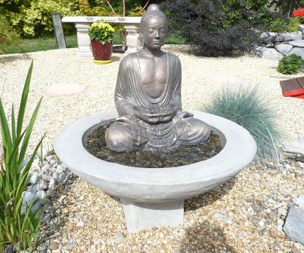 Serene Buddha Patio Fountain with Optional Classic Plinth Stone