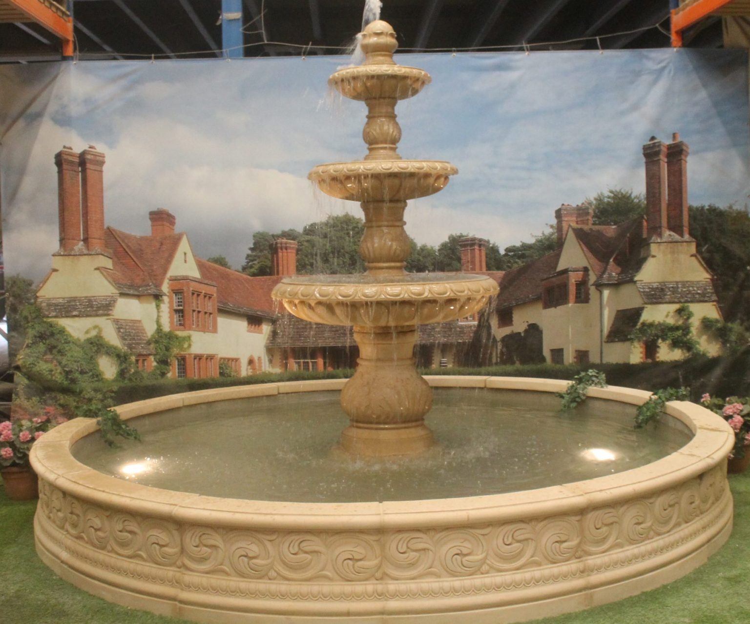 3 Tiered Windsor Fountain with Stanford Pool Surround Stone Garden